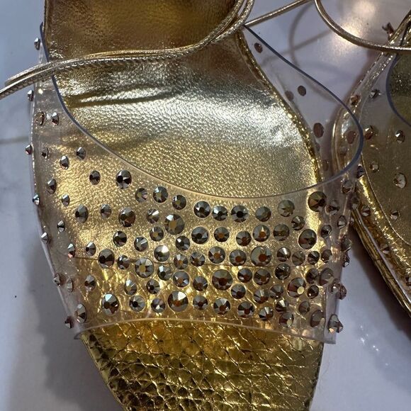 Christian Louboutin Gold Strappy Heels with Crystal Detailing - Picture 6 of 13